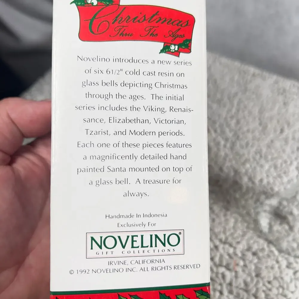 Novelino Christmas Through The Ages Glass Bell Resin Topper 1992 Modern Santa
